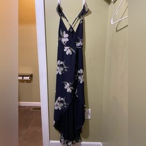XS Lulus Navy Floral High-low Wrap Dress